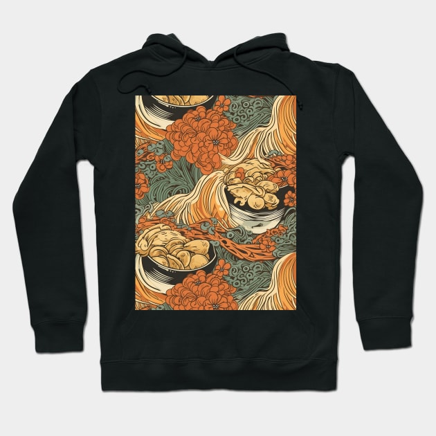 Asian Food pattern, foodie gift, ramen lover Hoodie by One Eyed Cat Design